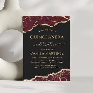 Agate Burgundy Quinceañera Gold 15th Birthday Invi
