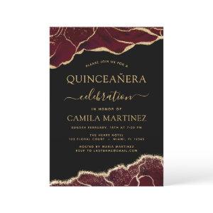 Agate Burgundy Quinceañera Gold 15th Birthday