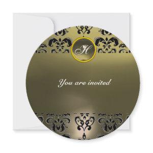 AGATE DAMASK GEM STONE MONOGRAM black grey