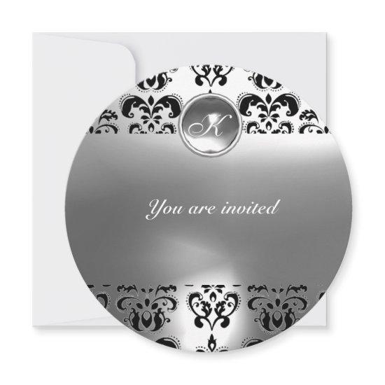 AGATE DAMASK GEM STONE MONOGRAM black white