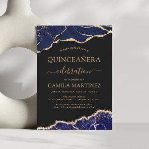 Agate Navy Blue Quinceañera Gold 15th Birthday Inv