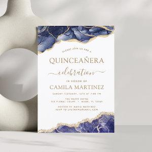 Agate Navy Blue Quinceañera Gold 15th Birthday Inv