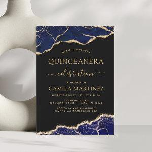Agate Navy Blue Quinceañera Gold 15th Birthday Inv