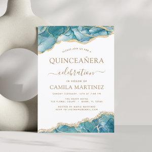 Agate Turquoise Quinceañera Teal Gold Blue Invitat