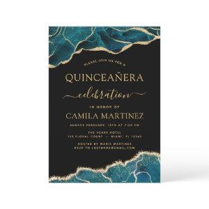 Agate Turquoise Quinceañera Teal Gold Blue Invitat