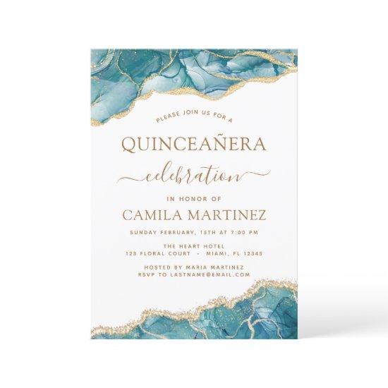 Agate Turquoise Quinceañera Teal Gold Blue
