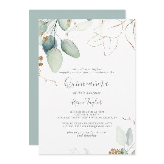 Airy Greenery and Gold Leaf Quinceañera