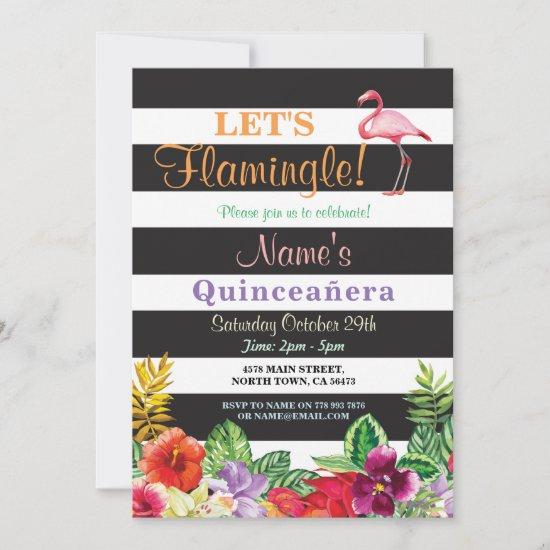 Aloha Flamingo Quinceañera Birthday Party Invite
