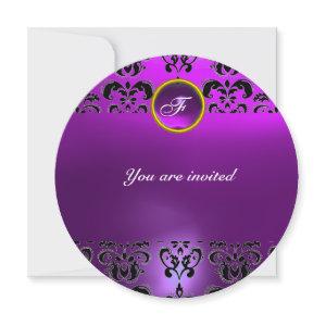 AMETHIST DAMASK GEM STONE MONOGRAM black purple