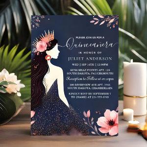 An Glam Ball Gown Spark Dark Navy Blue Quinceanera