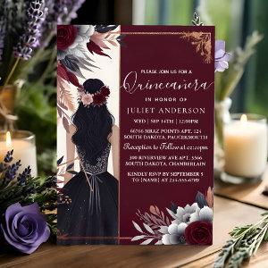 An Silver Plum Lace Gown Boho Burgundy Quinceanera