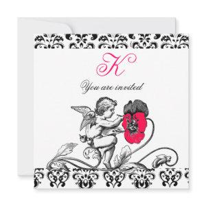 ANGEL PAINTING A PINK FLOWER DAMASK MONOGRAM