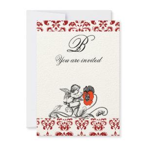 ANGEL PAINTING A RED FLOWER DAMASK MONOGRAM felt
