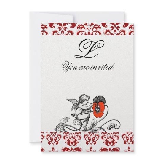 ANGEL PAINTING A RED FLOWER DAMASK MONOGRAM ice