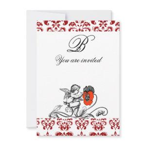 ANGEL PAINTING A RED FLOWER DAMASK MONOGRAM