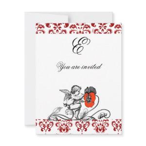 ANGEL PAINTING A RED FLOWER DAMASK MONOGRAM