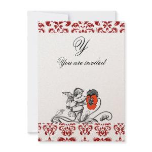 ANGEL PAINTING A RED FLOWER DAMASK MONOGRAM