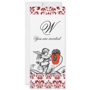 ANGEL PAINTING A RED FLOWER DAMASK MONOGRAM linen