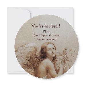 ANGEL PLAYING LYRA OVER THE CLOUDS,Monogram Sepia