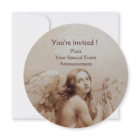 ANGEL PLAYING LYRA OVER THE CLOUDS,Monogram Sepia