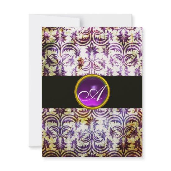 ANTIQUE DAMASK MONOGRAM,black purple,champagne