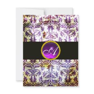 ANTIQUE DAMASK MONOGRAM,black purple, white