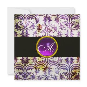 ANTIQUE DAMASK MONOGRAM,black white purple,gold