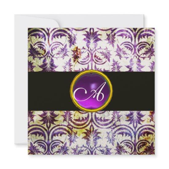 ANTIQUE DAMASK MONOGRAM,black white purple,gold