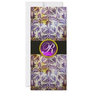 ANTIQUE DAMASK MONOGRAM,black white purple,gold