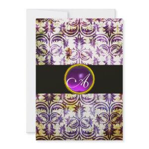 ANTIQUE DAMASK MONOGRAM,black white purple,gold