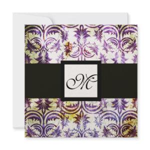 ANTIQUE DAMASK MONOGRAM,black white purple,gold