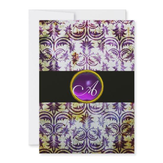 ANTIQUE DAMASK MONOGRAM,black white purple,silver
