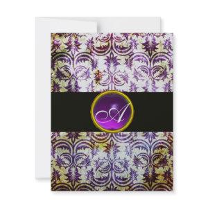 ANTIQUE DAMASK MONOGRAM,black white purple,silver