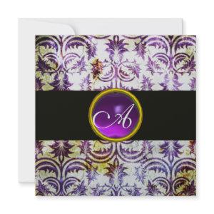 ANTIQUE DAMASK MONOGRAM,black white purple,silver