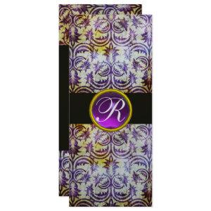 ANTIQUE DAMASK MONOGRAM,black white purple,silver