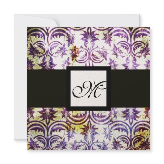 ANTIQUE DAMASK MONOGRAM,white purple Champagne