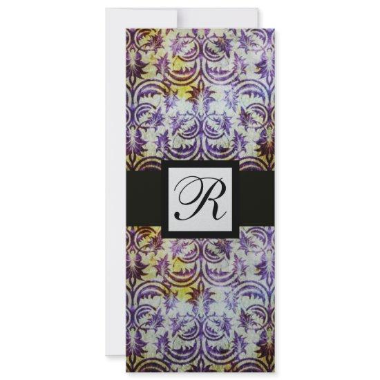 ANTIQUE DAMASK SQUARE MONOGRAM,black purple,silver