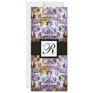 ANTIQUE DAMASK SQUARE MONOGRAM,purple,black, white