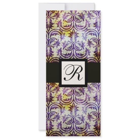 ANTIQUE DAMASK SQUARE MONOGRAM,purple,champagne