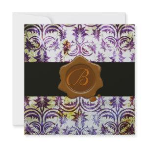 ANTIQUE DAMASK WAX SEAL MONOGRAM,purple,silver