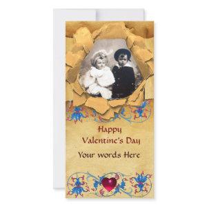 ANTIQUE FLORAL AND HEART VALENTINE DAY PARCHMENT HOLIDAY CARD