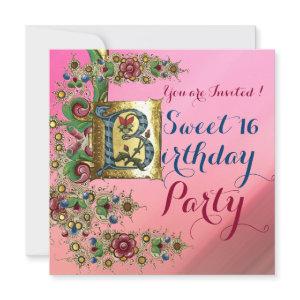 ANTIQUE FLORAL GOLD PINK SWEET 16  BIRTHDAY PARTY