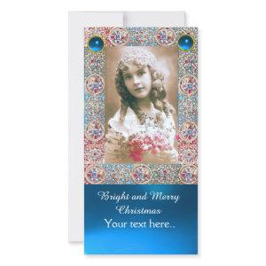 ANTIQUE FRAME,ANGELS,PRECIOUS JEWELS,BLUE GEMS HOLIDAY CARD