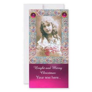ANTIQUE FRAME,ANGELS,PRECIOUS JEWELS,PINK GEMS HOLIDAY CARD