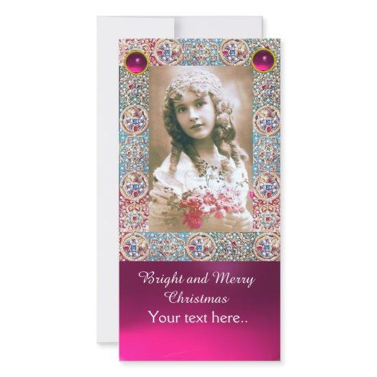 ANTIQUE FRAME,ANGELS,PRECIOUS JEWELS,PINK GEMS HOLIDAY CARD