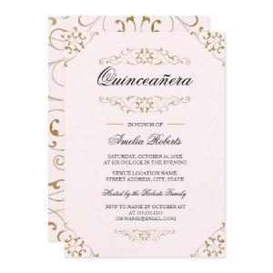 Antique Pink Gold Flourish Quinceanera