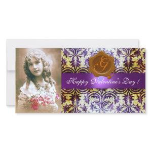ANTIQUE PURPLE DAMASK BROWN WAX SEAL Monogram Holiday Card
