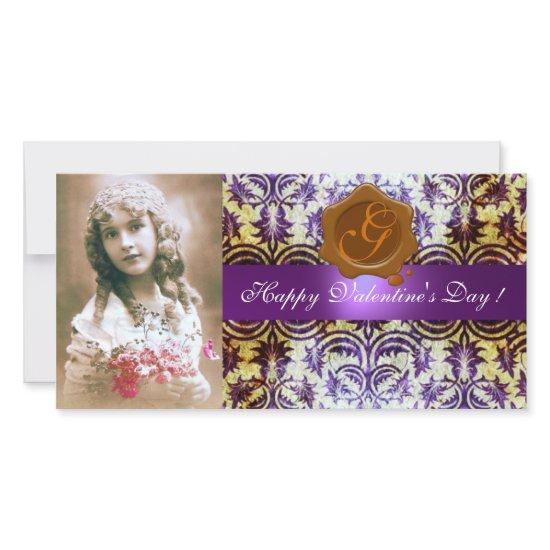 ANTIQUE PURPLE DAMASK BROWN WAX SEAL Monogram Holiday Card