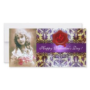 ANTIQUE PURPLE DAMASK RED WAX SEAL Monogram Holiday Card