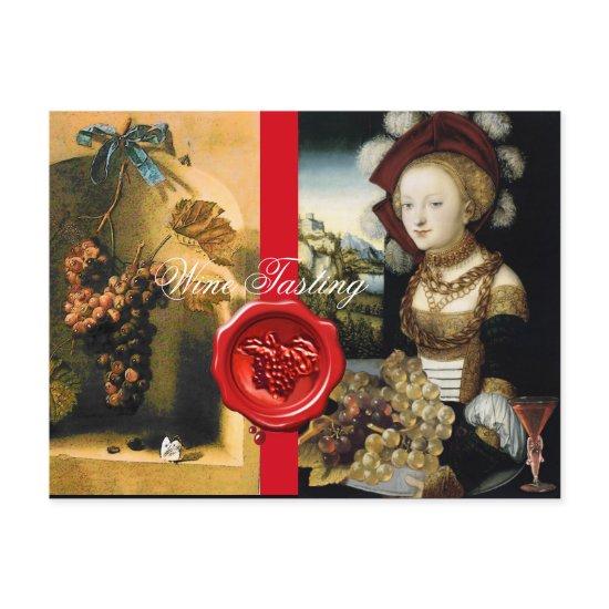 ANTIQUE VINEYARD GRAPES AND WINE ,RED WAX SEAL POSTCARD